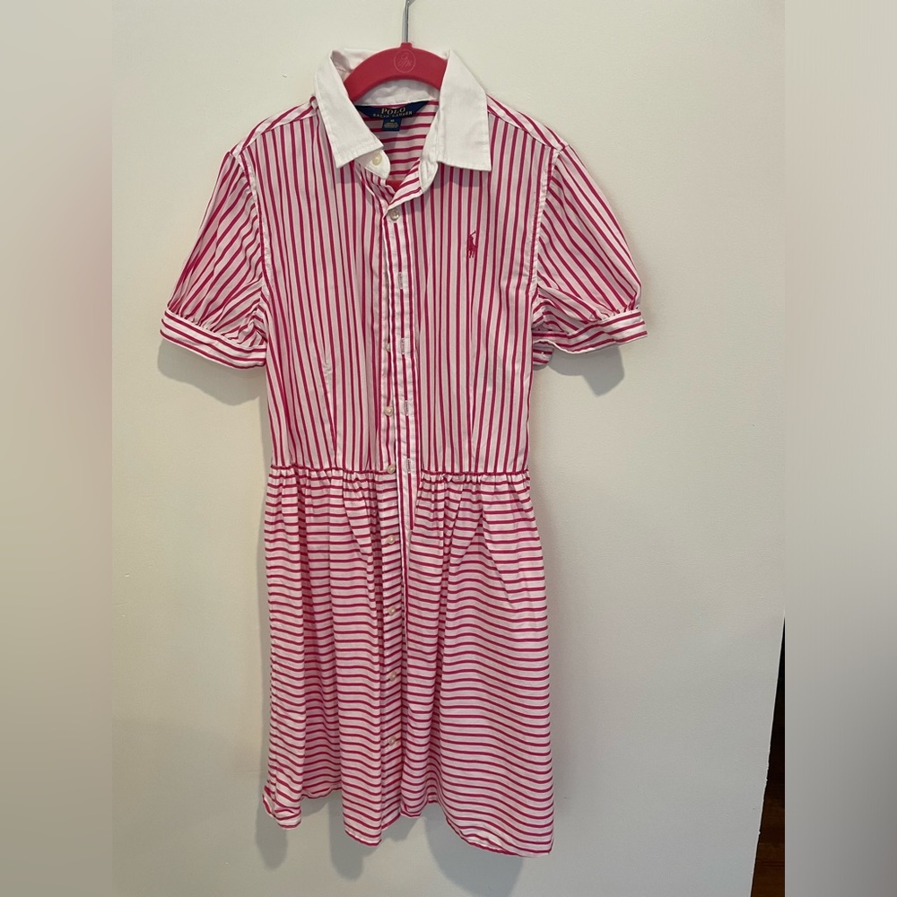 Hot pink, pink and white striped Ralph Lauren girls dress size 10.